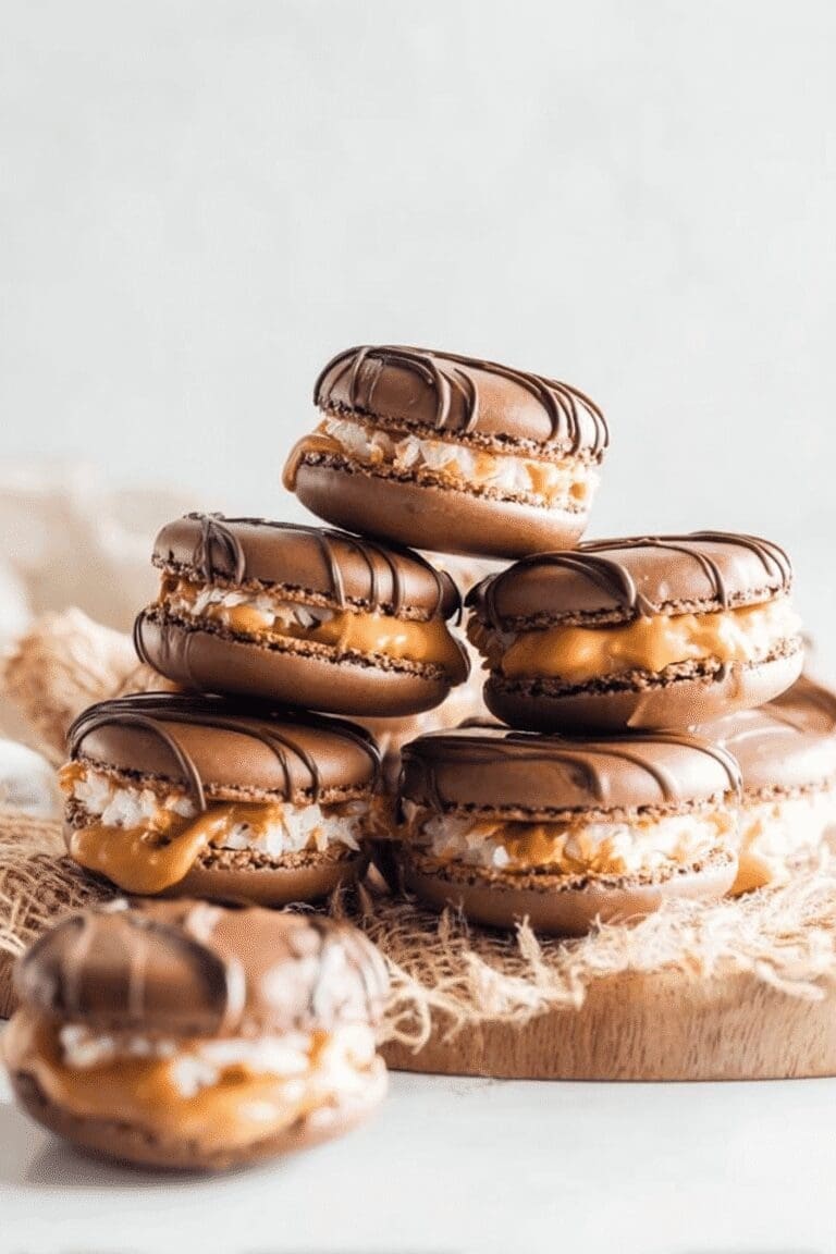 Samoa Cookie Macarons Recipe With Coconut And Caramel Flavors 8 Samoa Cookie Macarons 68.Png