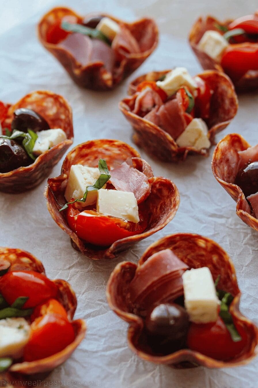 Salami Cups Antipasto Recipe With Classic Italian Flavors 6 Salami Cups