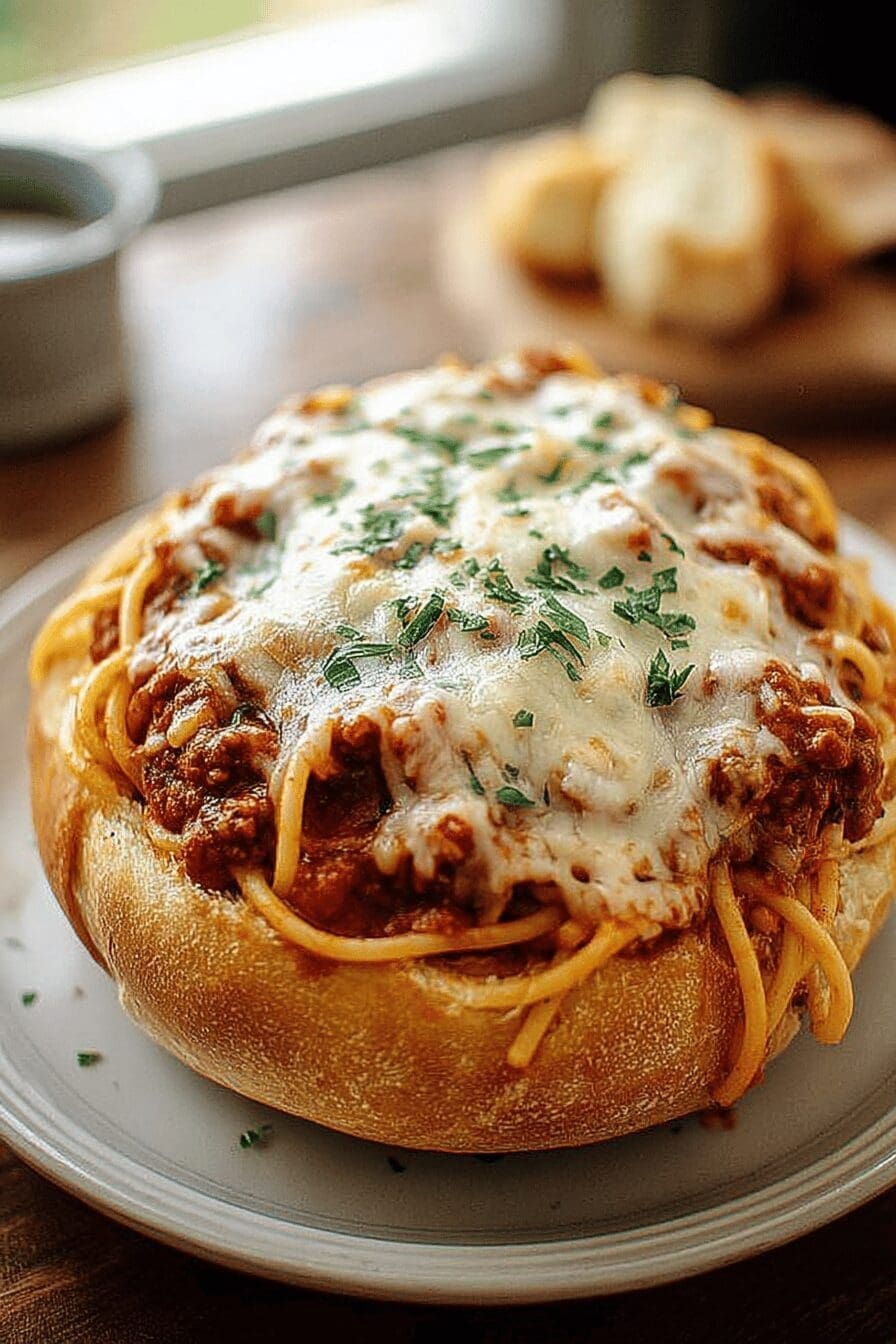 Bread Bowl Spaghetti Recipe With Savory Sauce And Cheesy Filling 6 Bread Bowl Spaghetti