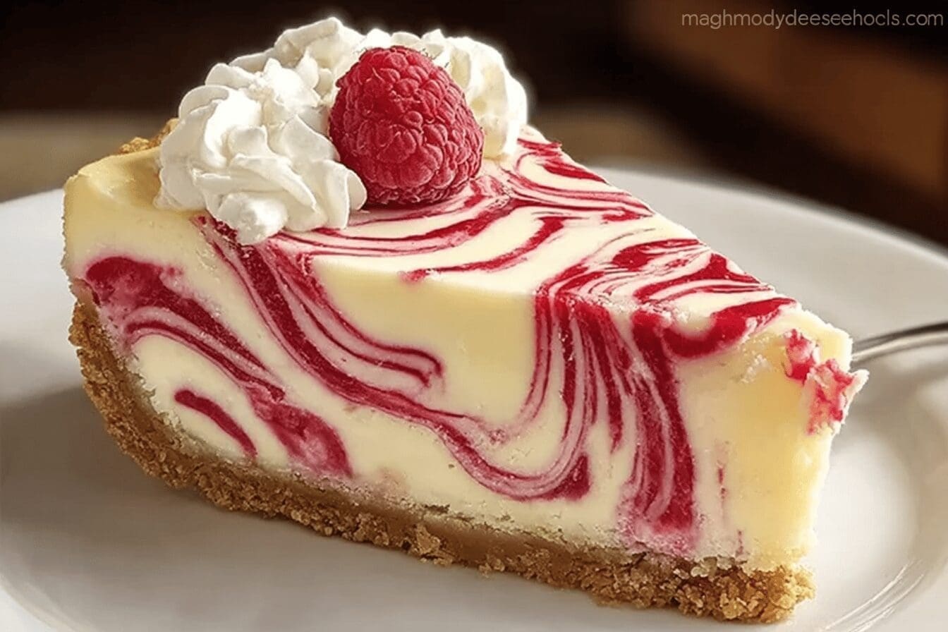 Raspberry White Chocolate Swirl Cheesecake