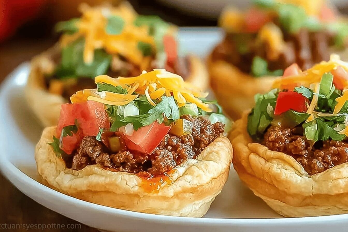 Taco Biscuit Cups Recipe With Savory Beef And Cheese Filling 6 Taco Biscuit Cups