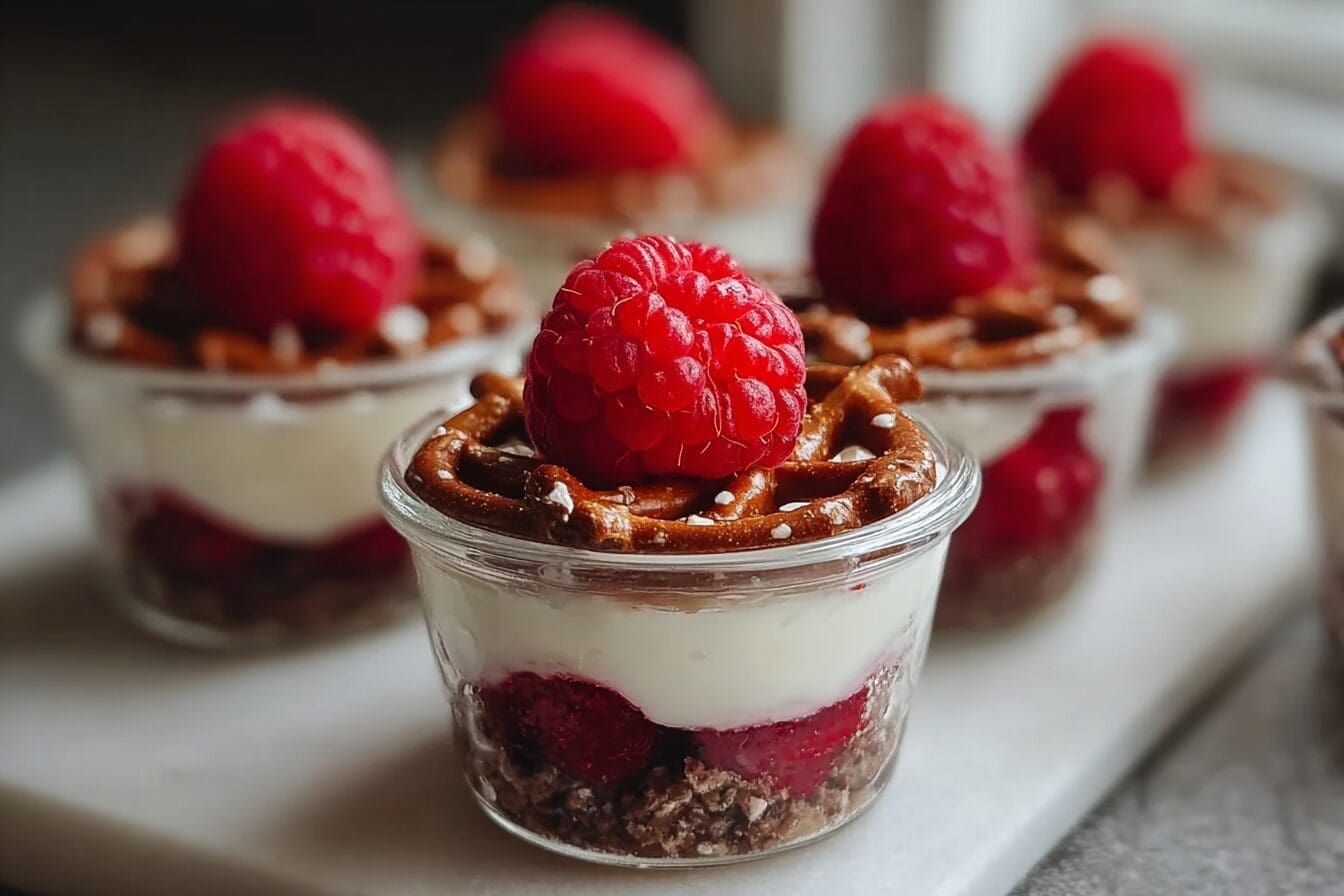 Raspberry Pretzel Jello Dessert Recipe With Sweet Salty Crunch 6 No Bake Raspberry Pretzel Cups