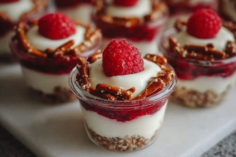 Raspberry Pretzel Jello Dessert Recipe With Sweet Salty Crunch 8 No Bake Raspberry Pretzel Cups 63.Png