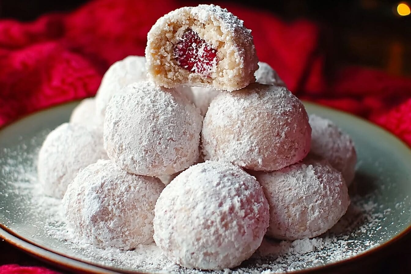 Almond Snowball Cookies Recipe With Creamy Filling 6 Raspberry Almond Snowball Cookies