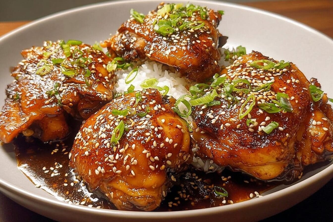 Teriyaki Chicken Thighs Baked With Sticky Sweet Sauce In 30 Minutes 6 Bone In Teriyaki Chicken Thighs