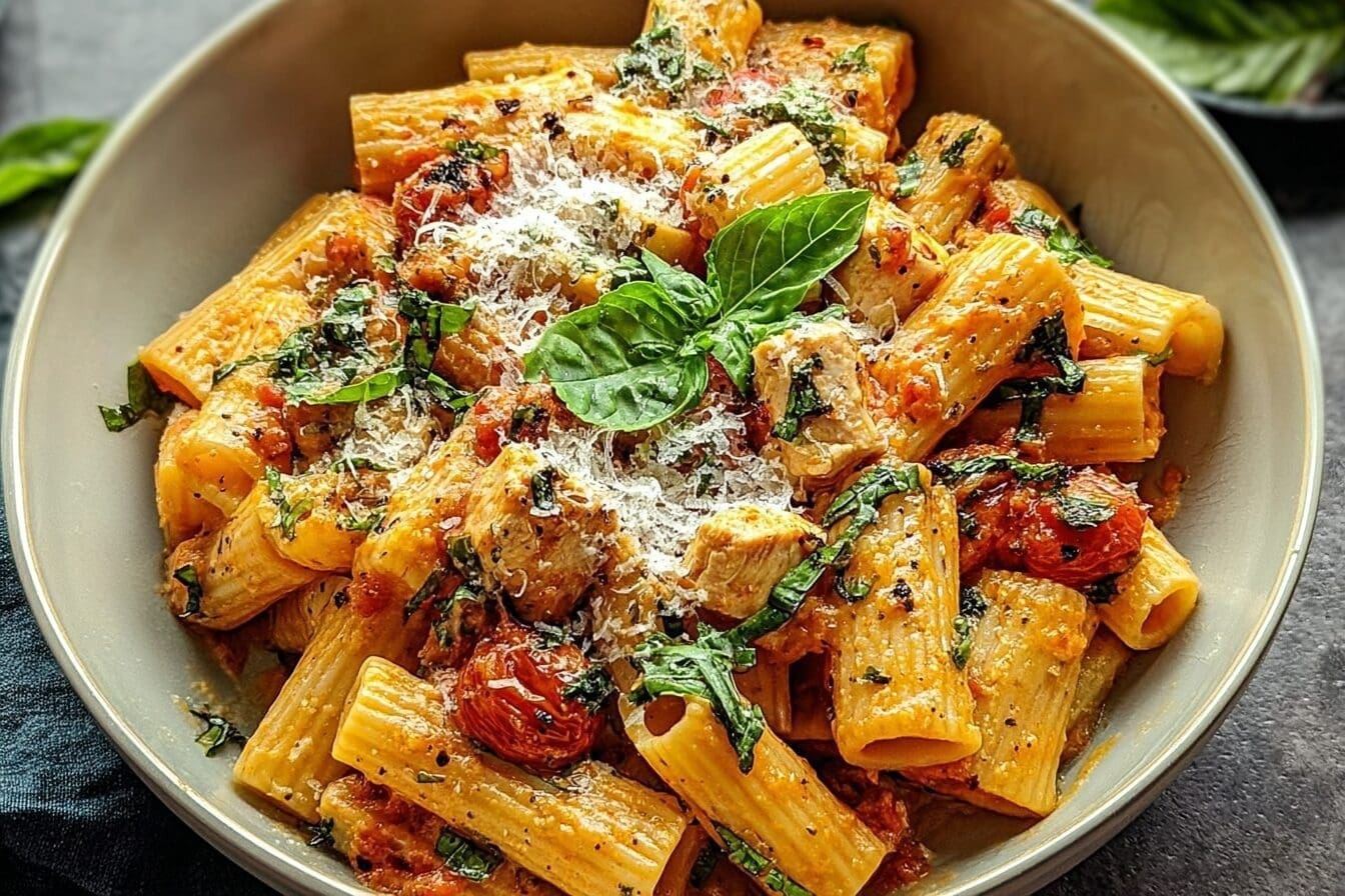 Cherry Tomato Basil Chicken Rigatoni