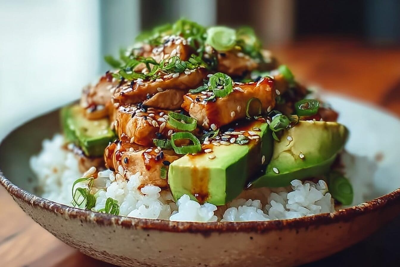 Teriyaki Chicken Avocado Rice Bowl
