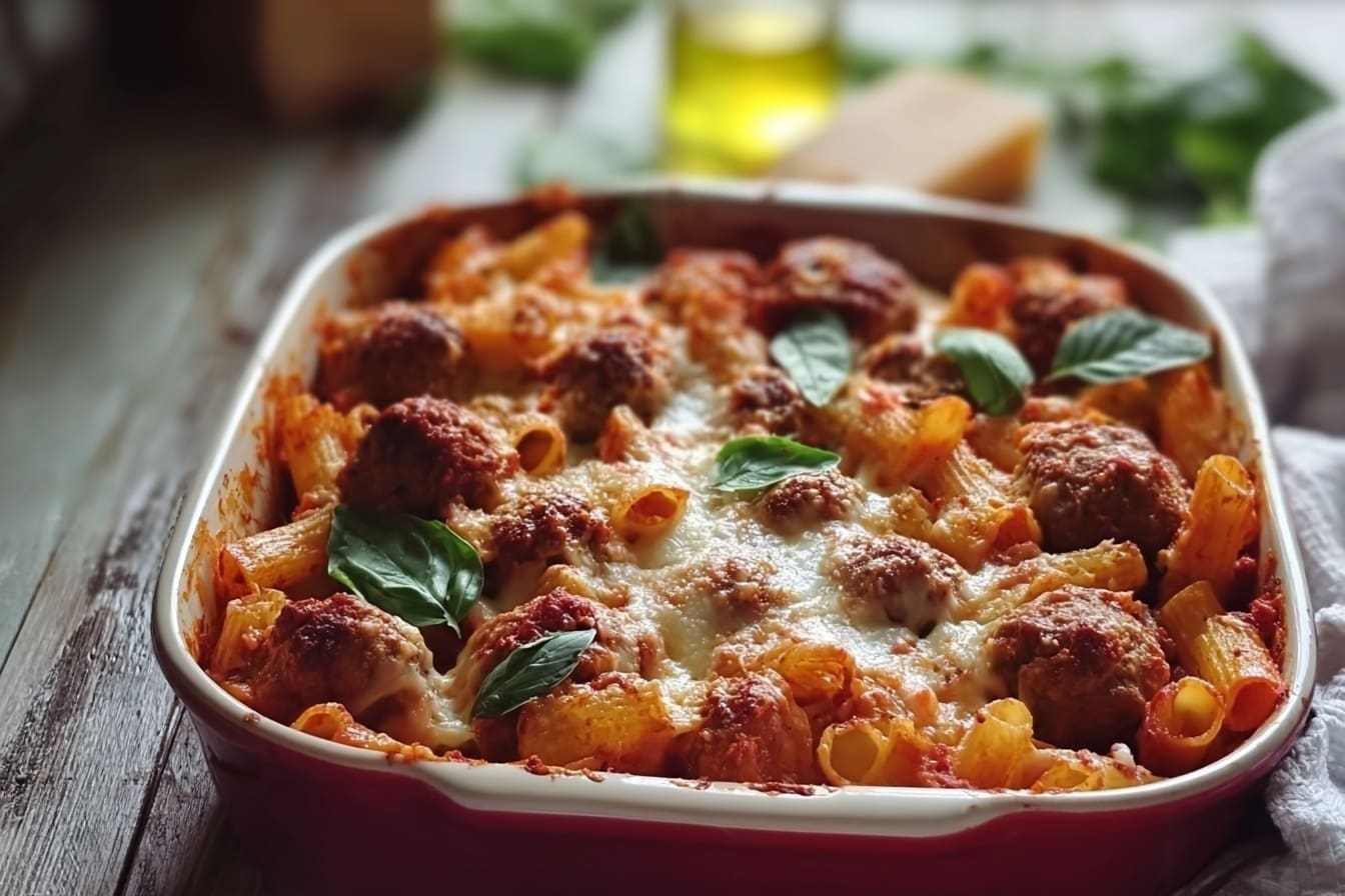 Meatball Pasta Bake Easy Cheesy Recipe 6 Italian Meatball Pasta Bake